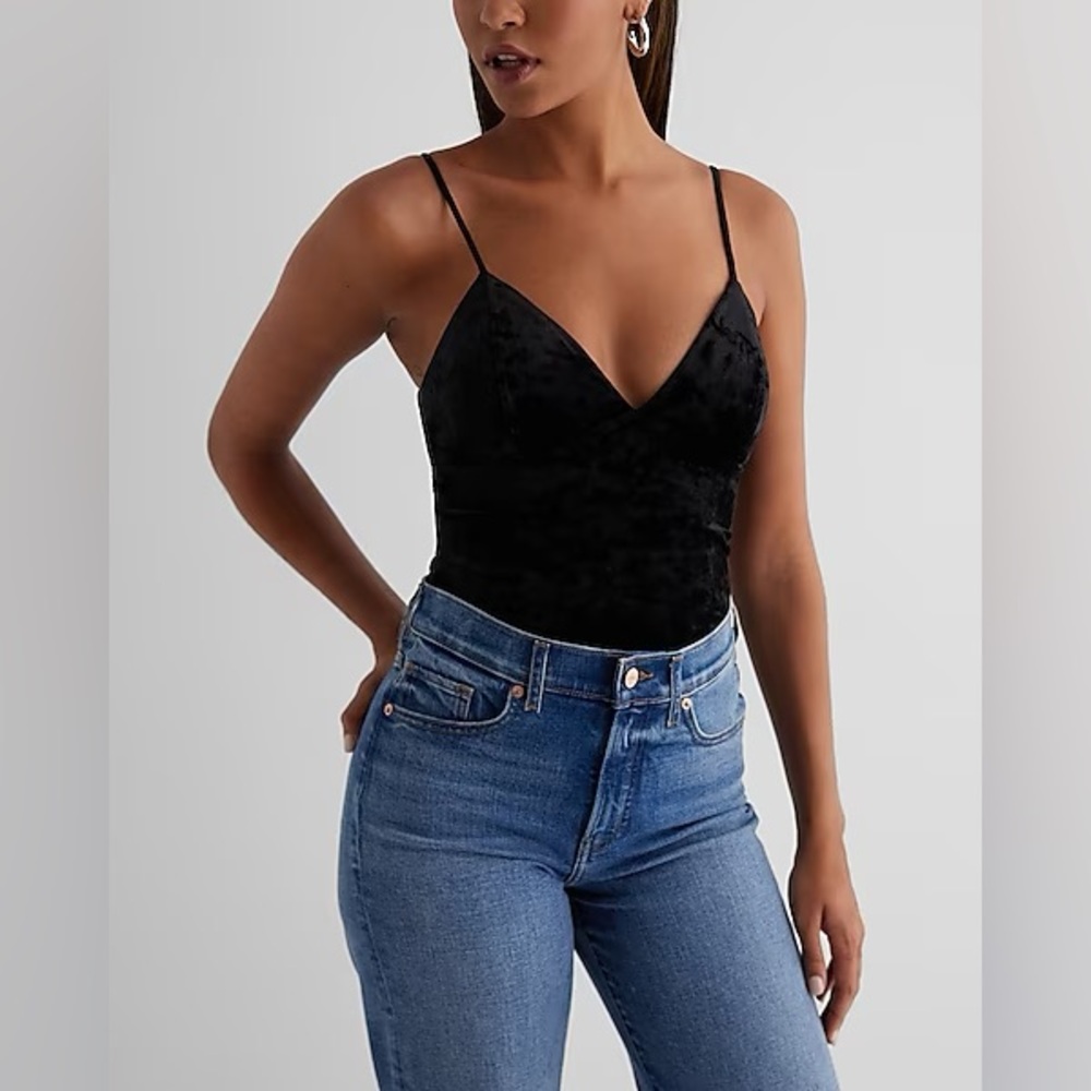 Express body contour velvet v-neck bustier bodysuit